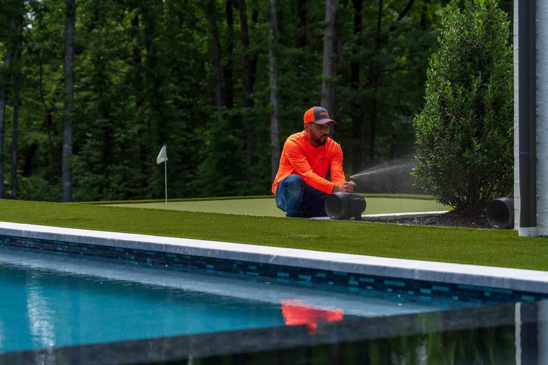 irrigation tech service adjusting sprinkler head audio speakers 2