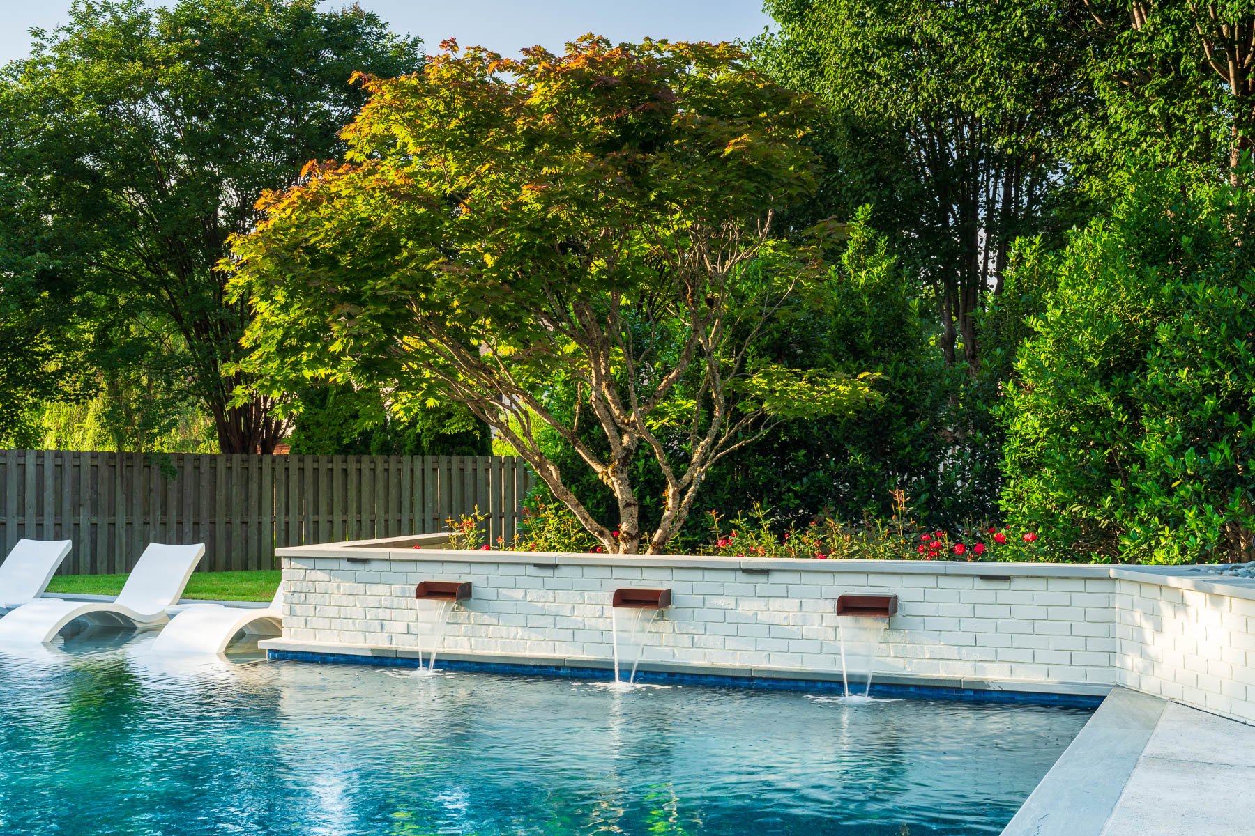 planting bed tree rose bush scupper brick wall lights 3