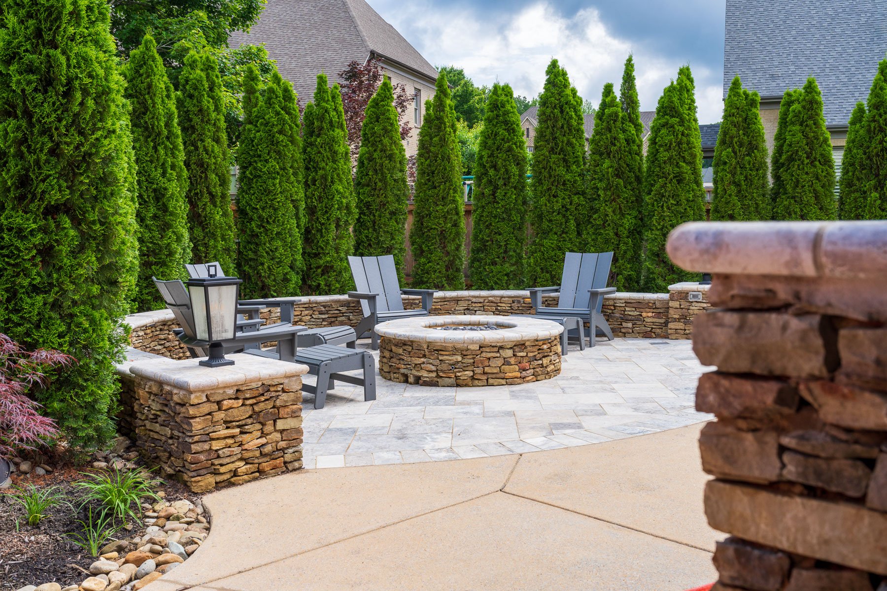 seating veneer wall patio fire pit lights arborvitae privacy screen