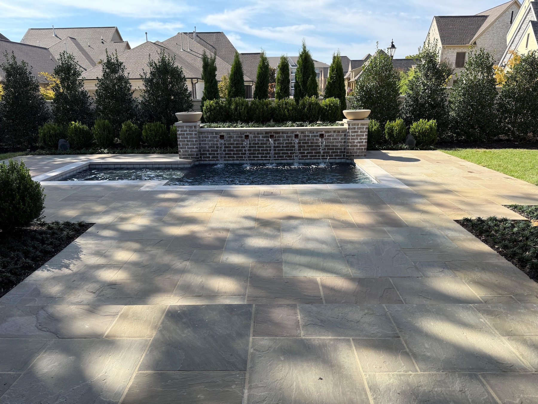 Pool landscape patio trees water feature